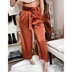Joie Dusty Rose Wide Leg Palazzo Pants Soft Satin Elastic Waist Loungewear XL